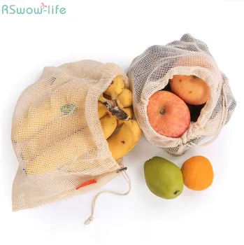 

2PCS/Set Environmentally Friendly String Bag Kitchen Fruit Drawing Wire Vegetable Cotton Net Receiving Mesh Grocery Store Bags