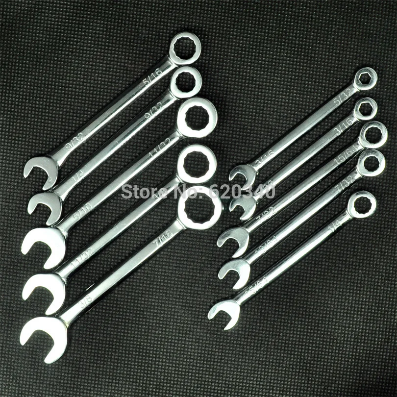 Tamanhos em Aço Chaves de Combinação Conjunto de Ferramentas Freeshipping Polegadas Cromo Vanádio Catraca Dual-uso Aberto – Anel Chave Inglesa Kit 10