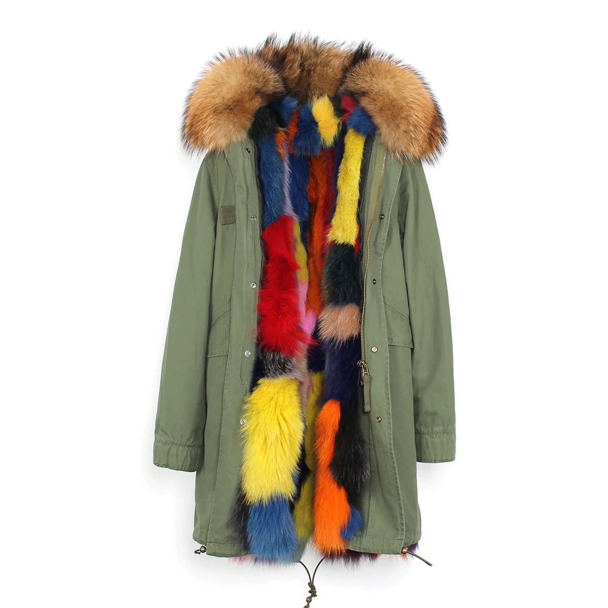 JAZZEVAR Новая куртка женская модная роскошная разноцветная армейская парка из натурального лисьего меха съемное пальто с капюшоном верхняя одежда зимняя куртка - Цвет: color 2
