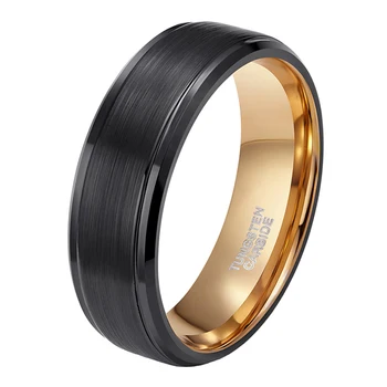 

Somen Ring Men 8mm Black Tungsten Carbide Ring Brushed Gold Inlay Male Vintage Wedding Band Engagement Rings anillos hombre