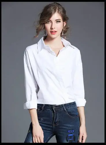 White Women Blouses 2018 Autumn Loose Shirt Women Peter Pan Collar ...