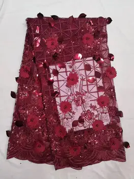 

wine red color African Lace Fabric,High Quality African Cord Lace 2019 nigerian 3d flower lace Guipure Embroidery party dress