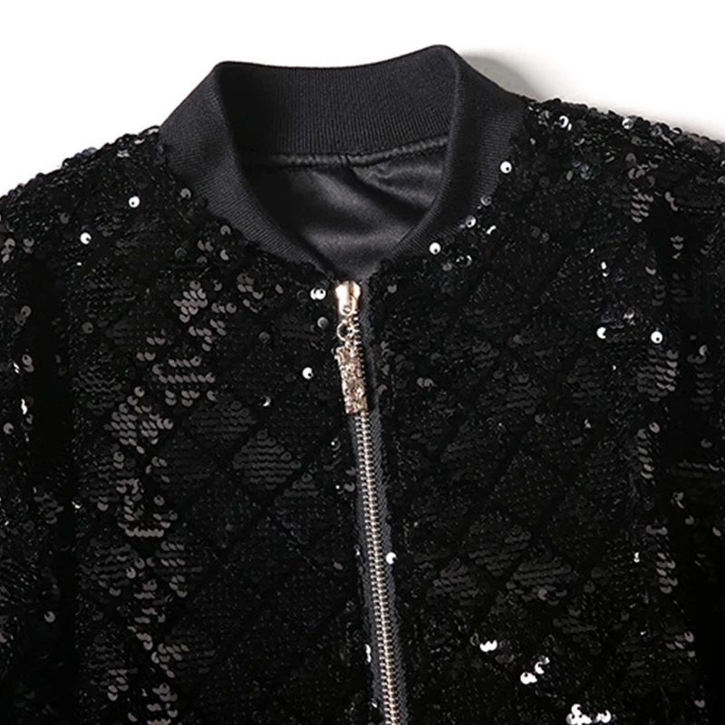 Noir Preppy Taille Yuxinfeng Plus Sequin Base Veste Womenlong Casual Lady Jackets De Bomber La Manches Streetwear Zipper Piste Manteau 0EqwA6AC