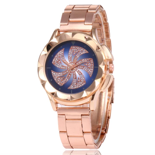 Роскошные брендовые розовые женские золотые часы модные повседневные часы с кристаллами наручные часы из нержавеющей стали Кварцевые часы Женские часы Reloj Mujer - Цвет: Blue Steel