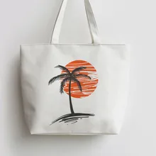 Пальмы летние пляжные холщовая хозяйственная сумка с картинкой сумки многоразовая сумка для покупок, Бакалея сумка AN097