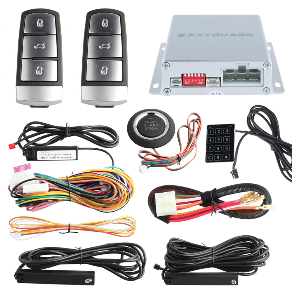 Easyguard Push Button Start Pke Car Alarm System Remote Engine Start Stop Touch Password Entry