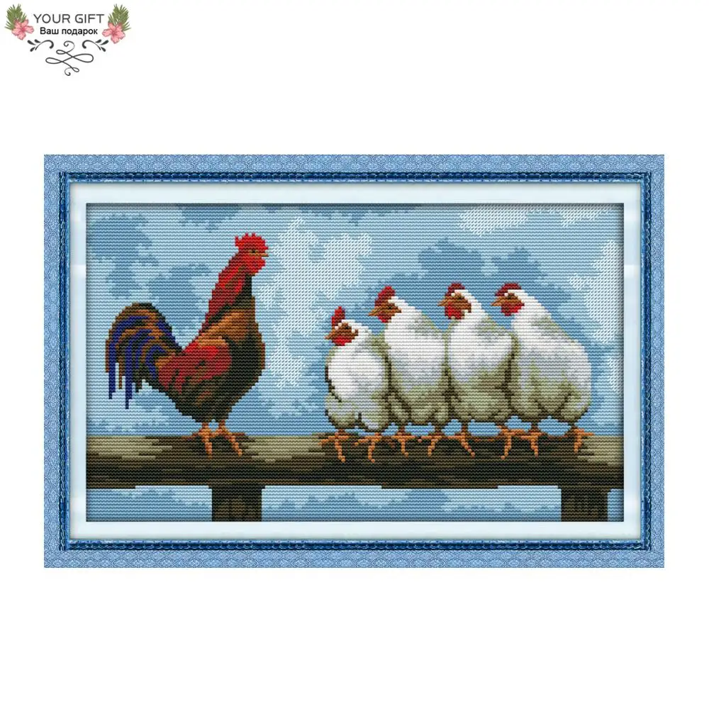 Joy Sunday Line Up Chicken Home Decoration DA007 14CT 11CT Stamped and Counted Animal Needlework Embroidery DIY Cross Stitch Kit | Дом и сад