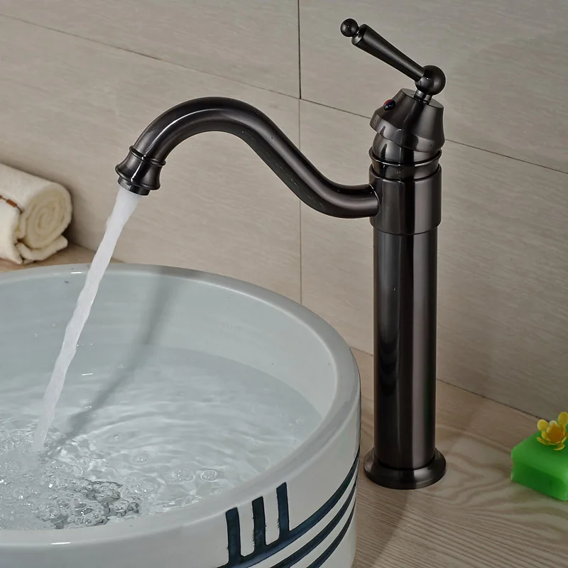 Luxury Long Neck Bathroom Sink Vessel Faucet One Hole Single Handle Basin Mixer Tap Oil Rubbed