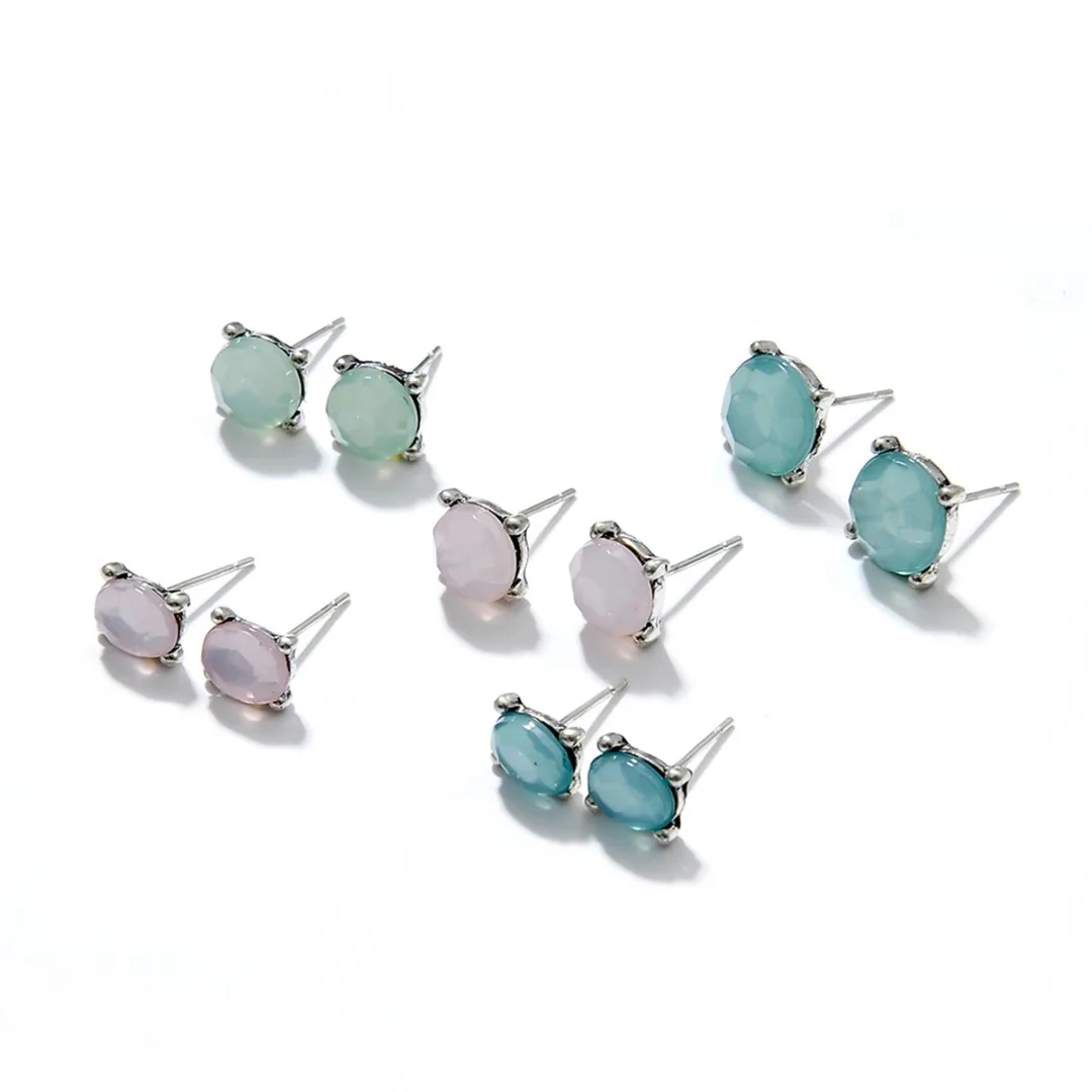 5 Pairs Geometric Zircon Ear Stud Earring Simple Charm Candy Colors Earring Stud Shellhard Women Jewelry Girl Accessories