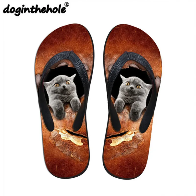 

doginthehole Flip Flops Womens Sport Sandal Cute Cat Printing Outdoor Slippers Sport for Girls Beach Shoes 2018 Flats Sneakers