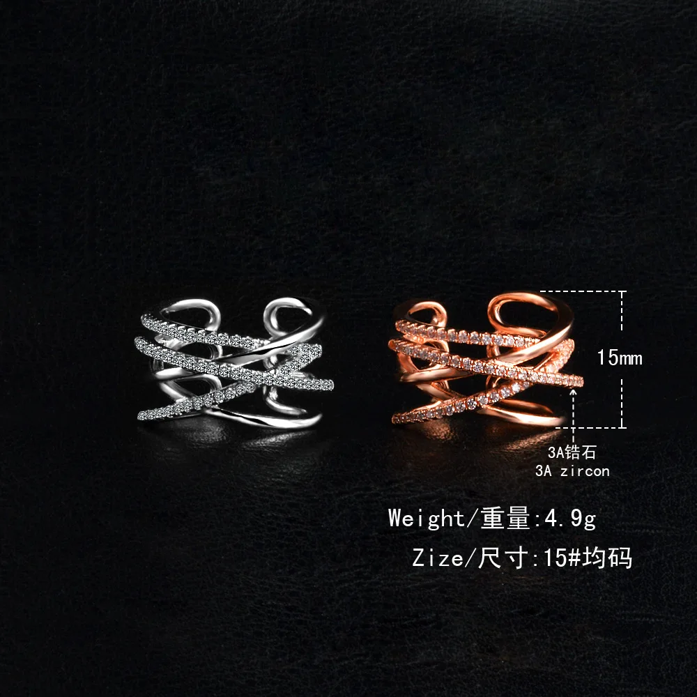 Fashion multi layer cross anel adjustable rings silver rose gold plated rings for women cubic zircon wedding engagement rings  (7)