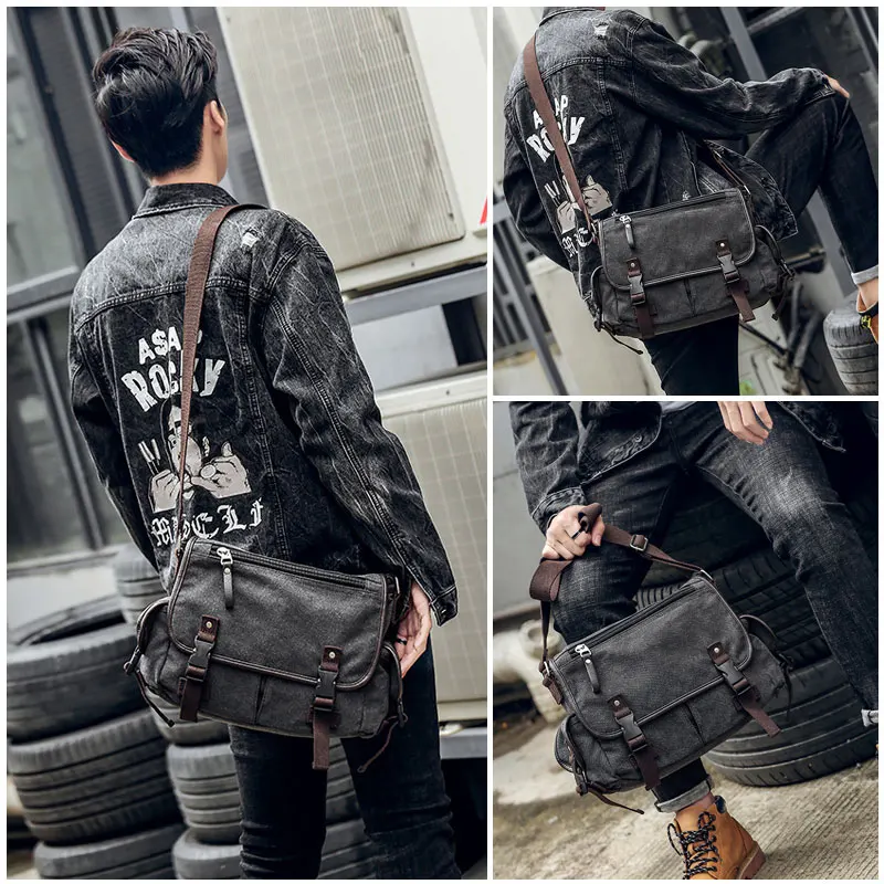 Bolso de hombro Vintage para hombre, bolso cruzado de viaje, bolso de mensajero de lona informal, bolso multifunción para ordenador portátil, bolso escolar Bolso de hombro Vintage para hombre, bolso cruzado de viaje, bolso de mensajero de lona informal, bolso multifunción para ordenador portátil, bolso escolar