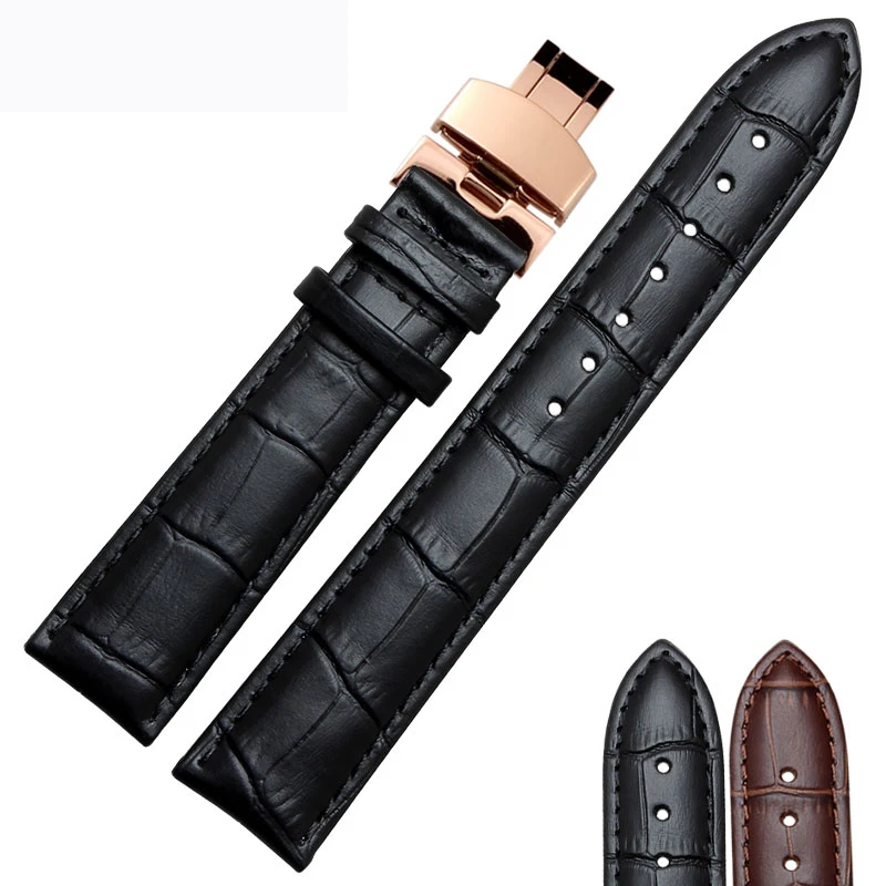 Watchband14mm 16mm 17mm 18 19 20 22mm Genuine Leather Rose Gold Clasp