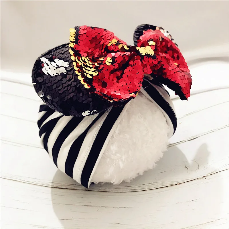 

Spring / summer infant Beanie Turban Hat Baby Minnie Mouse Ears Hairband With Sequin Hair Bows Photography Props cap