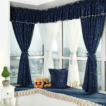 

2PC Shiny Stars Children Cloth Curtains For Kids Boy Girl Bedroom Bay window Semi-Blackout Curtain For Cortinas Drapery wp123&40