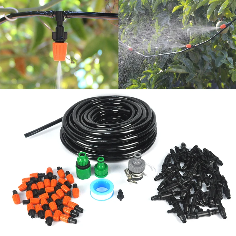 20m 9/12mm Water Hose Adjustable Nozzle DIY Drip Watering Kit Garden