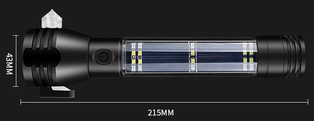 USB Перезаряжаемый со светодиодным фонариком на солнечной батарее многофункциональный аварийный фонарик молоток безопасности мобильный компас питания для активного отдыха