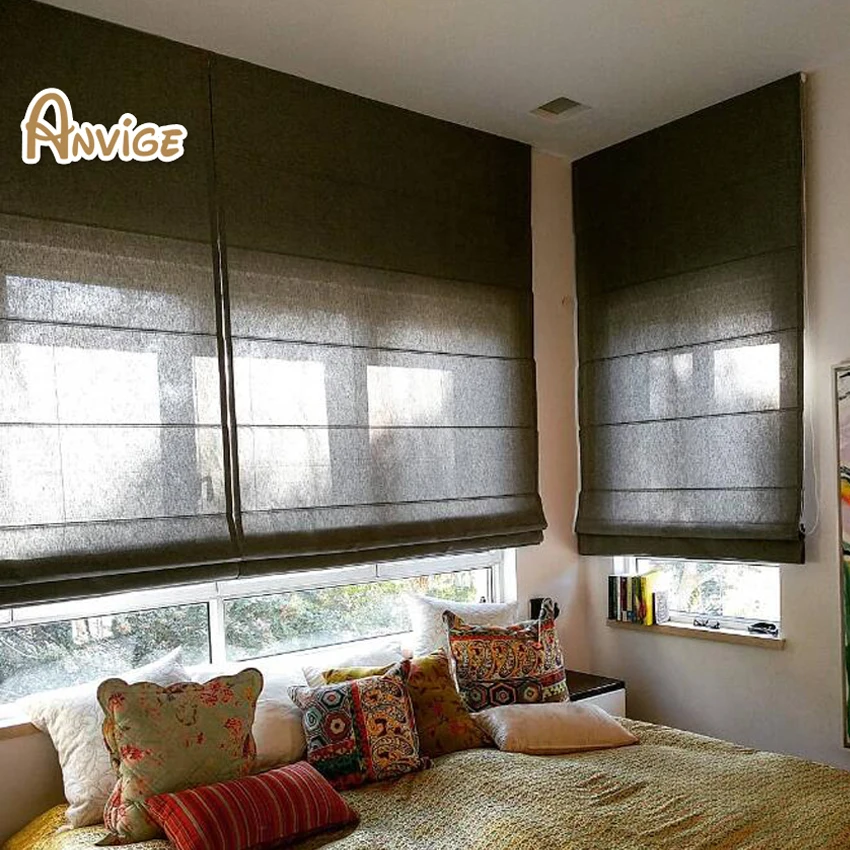 

Grey Color Window Curtains Cotton/Linen Cloth Customized Roman Blinds Roman Shades