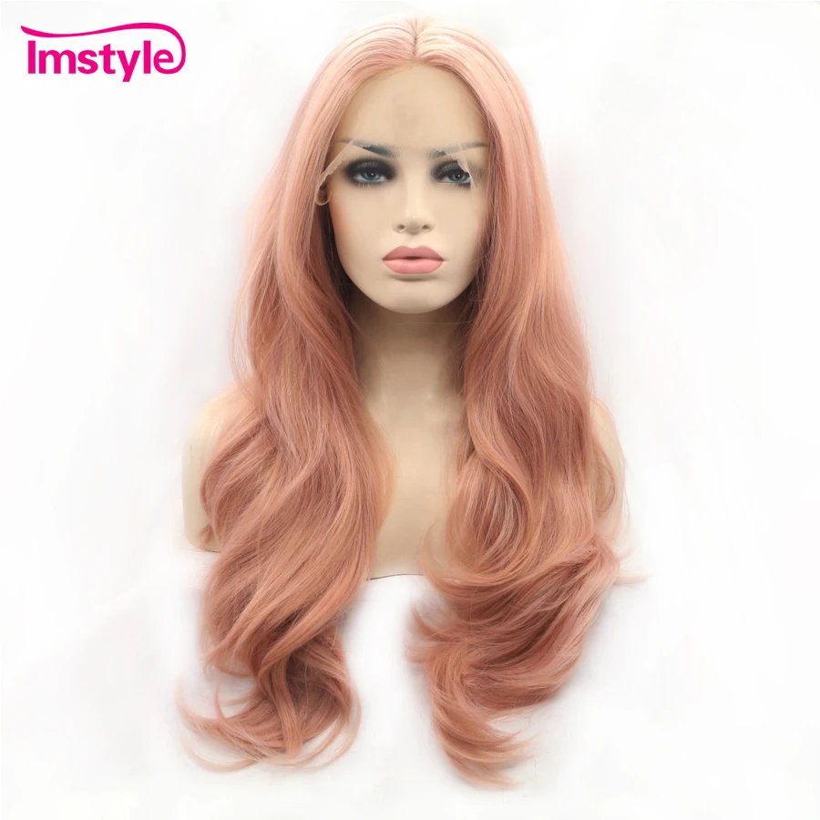 

Imstyle Lace Front Wigs Rose Pink Long Natural Wavy Hair Wigs For Women Heat Resistant Fiber Synthetic Lace Wig Daily Cosplay