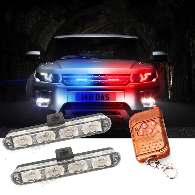 

MZORANGE 12V 2X4LED Wireless Remote Ambulance Police Light Controll Flasher Car Strobe Warning Emergency External Light