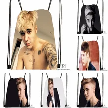Custom Justin Bieber Drawstring Backpack Bag Cute Daypack Kids Satchel (Black Back) 31x40cm#180531-02-33