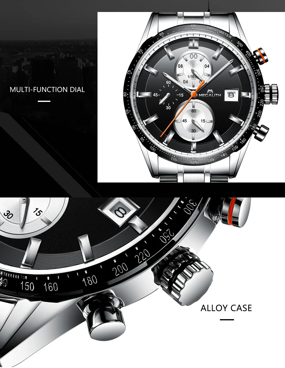MEGALITH топ модные брендовые мужские часы с хронографом спортивные водонепроницаемые кварцевые часы из нержавеющей стали мужские часы Reloj Hombre