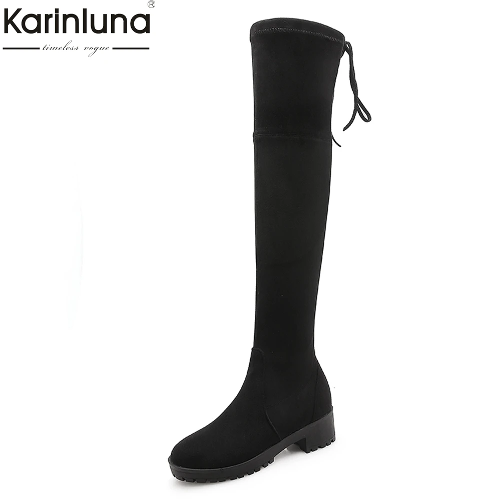 

KarinLuna Brand New Large Size 34-43 Winter Warm Plush Women Shoes Woman Slip On Fashion Over The Knee Boots Casual Black Shoes