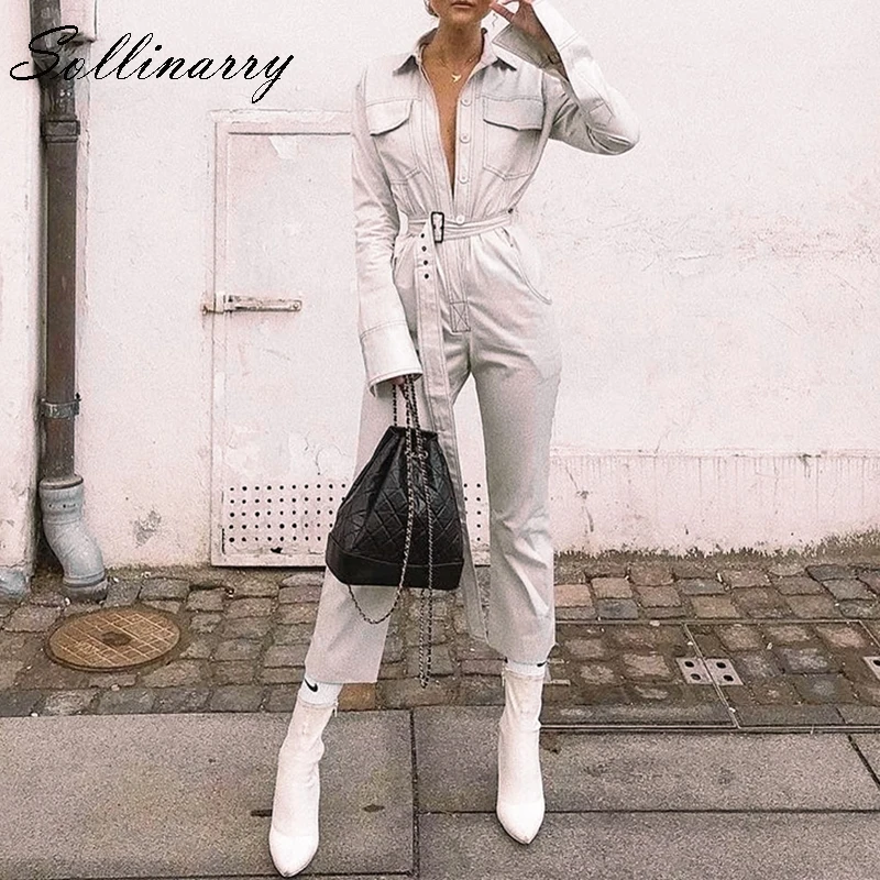 Sollinarry 3 цвета хлопковый женский комбинезон с длинным рукавом 2019 летний