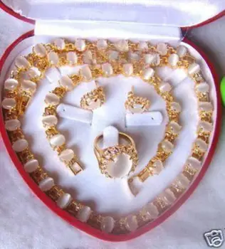 

charming white opal stone necklace bracelet earring ring Jewelry set Quartz Fine Plated Bridal wide watch wings queen