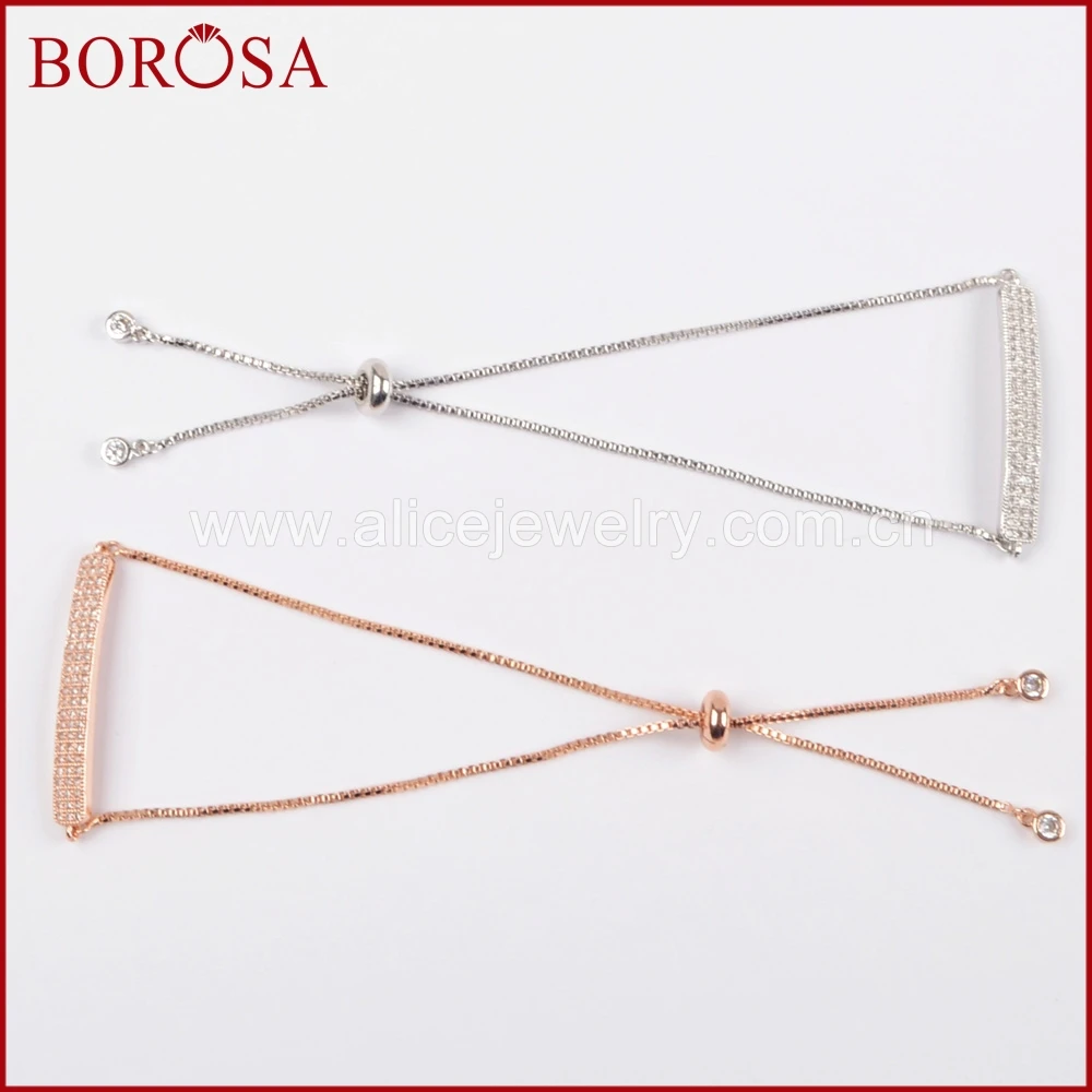 BOROSA Handmade Bracelet CZ Micro Pave Cubic Zircon Rectangle Bar Drusy Connector 10'' Adjustable Box Chain WX646 | Украшения и