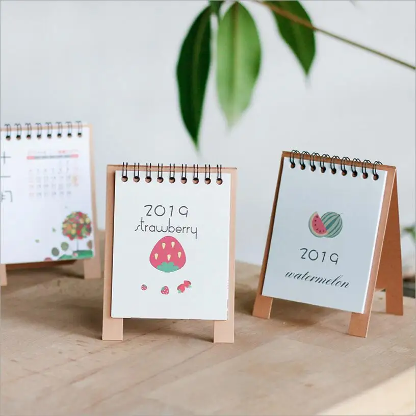 

Calendar 2019 Creative Fruit Strawberry Peach blossom DIY cute Desktop Paper mini Calendar Daily Scheduler Table Planner plan
