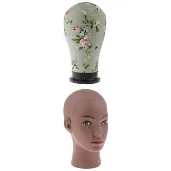 

2pcs Pro Mannequin Head Model Cork Head Canvas Block Wig Making Display Stand