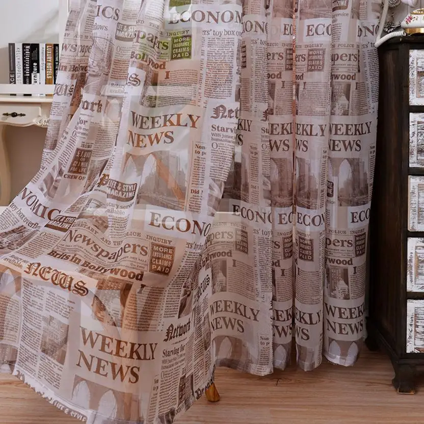 

Curtain bedroom Living room High Quality 2018 Newspaper Print Tulle Door Window Curtain Drape Panel Sheer Scarf Valances May29