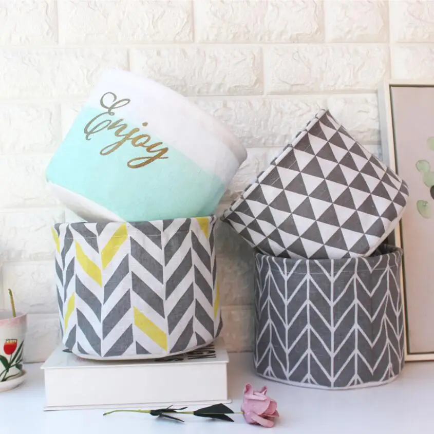 جديد مكتب صندوق تخزين الكتان القطن الهندسة نمط التخزين المنظم للماء القماش سلة التخزين التجميل حالة لعبة المنظم