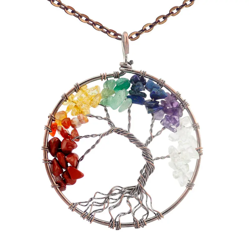 

Tree of Life Necklaces Handmade 7 Chakra Natural Stone Necklace Vintage Copper Opal Crystal Choker Bohemian Necklace For Women