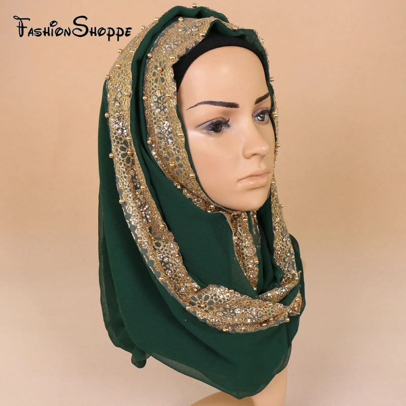 

185*80Cm Plain Solid Lurex Glitter Floral Chiffon Shawl Scarf Autumn Winter Fashion Pearl Wrap Hijab Women Shawls and Scarves