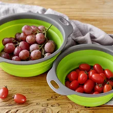 Складной силиконовый дуршлаг для фруктов и овощей, корзина для мытья, ситечко, складной Слив с ручкой, кухонные инструменты