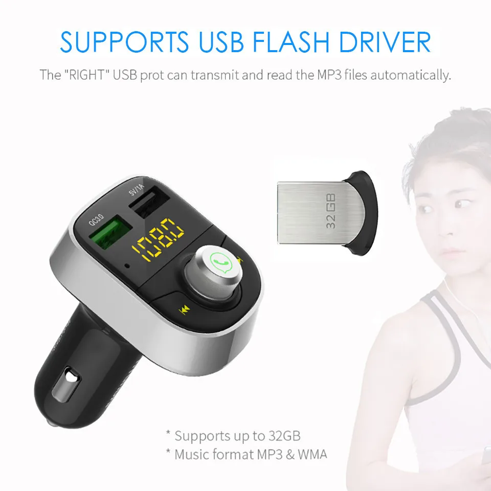 Wireless Bluetooth FM Transmitter Bluetooth Car Kit Handsfree USB Car MP3 Player Voltage Display QC 3.0 Car charger (6)