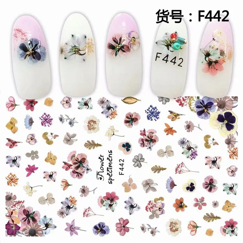 Красота цветы самоклеющиеся 3d дизайн ногтей декоративные стикеры и наклейки для маникюра материалы для ногтей Инструменты - Цвет: F442