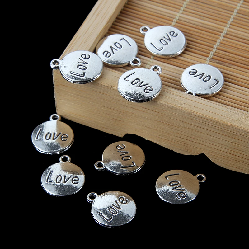 10pcs Vintage Alloy Engraved Love Round Charms Pendant For Jewelry
