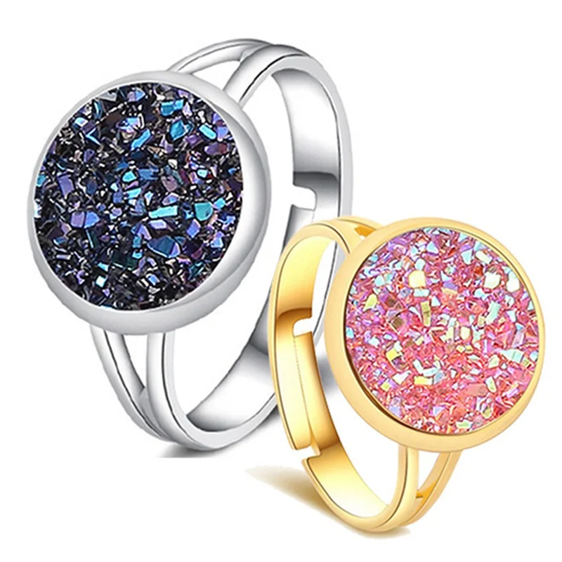 Женские медные Регулируемые кольца Drusy круглый бронза под старину Королевский
