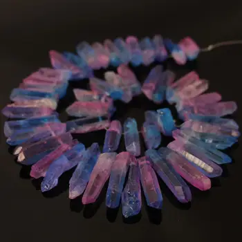 

New Style!!15.5"Strand Blue&Pink Double Color Quartz Crystal Top Drilled Point Pendant Beads,Rock Raw Crystal Stick Spike Beads
