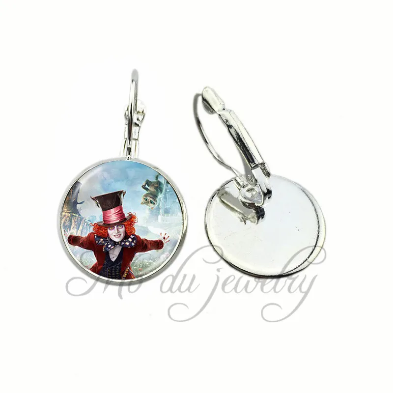 Three Alloy Glass Pendant Clip Earrings Fairy Tales Alice In Wonderland Photo Earring European Style Jewelry For Girl Student