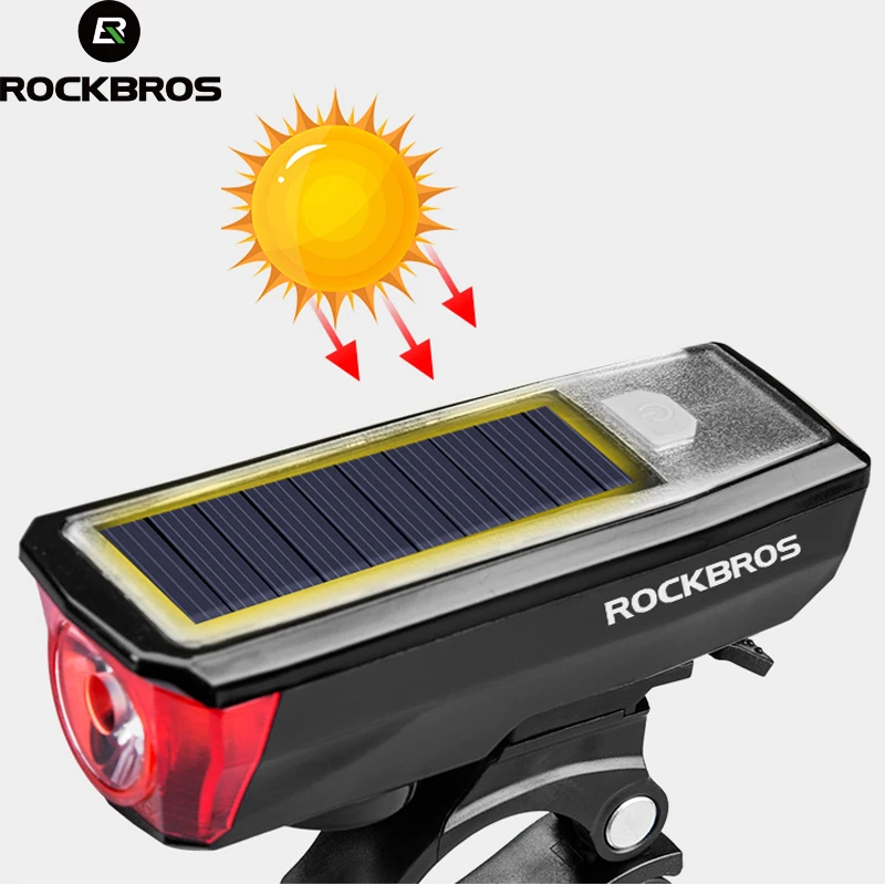 

ROCKBROS Solar Charging Bicycle Headlights IPX4 Waterproof Bell 120 dB Light Sensing Smart Switch Multiple Mode for Bike Cycling