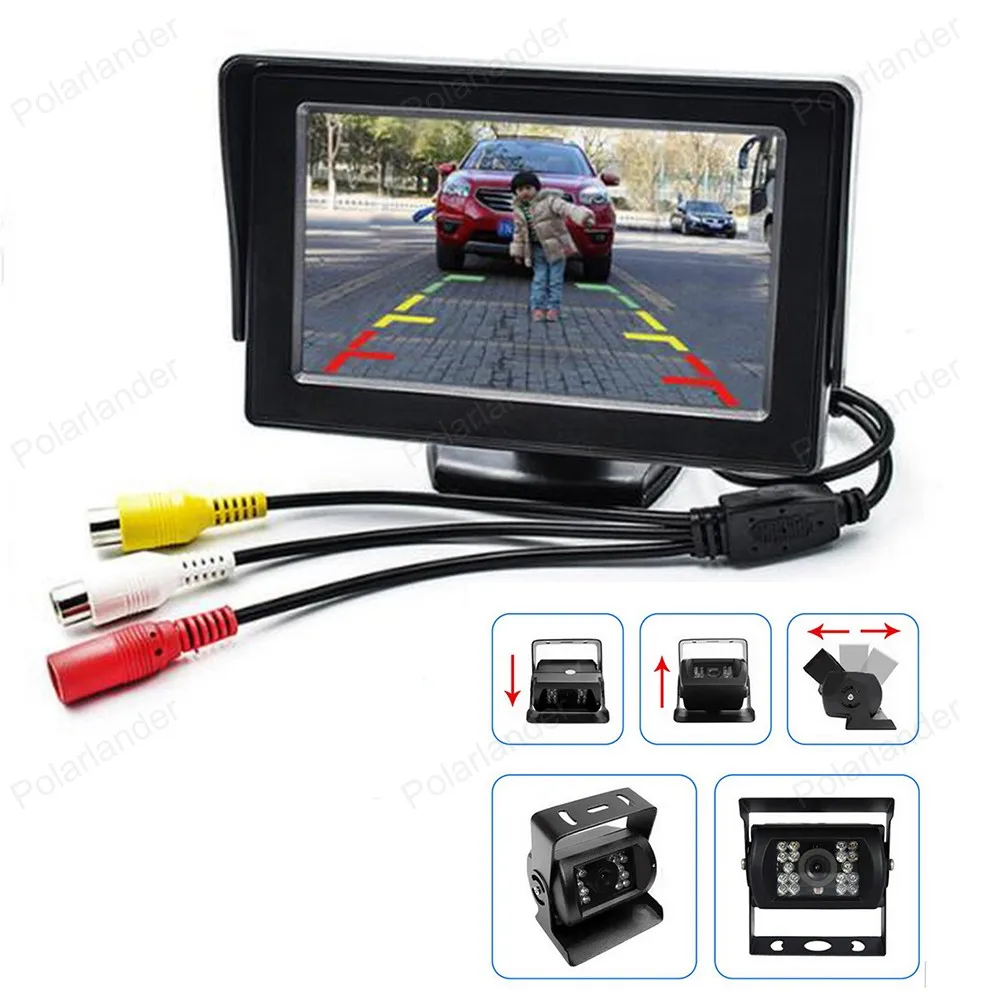 DC 12~ 24 V Система помощи при парковке 4," дюймовый TFT lCD автомобильный монитор с 18 светодиодами ночного видения грузовик автобус камера заднего вида