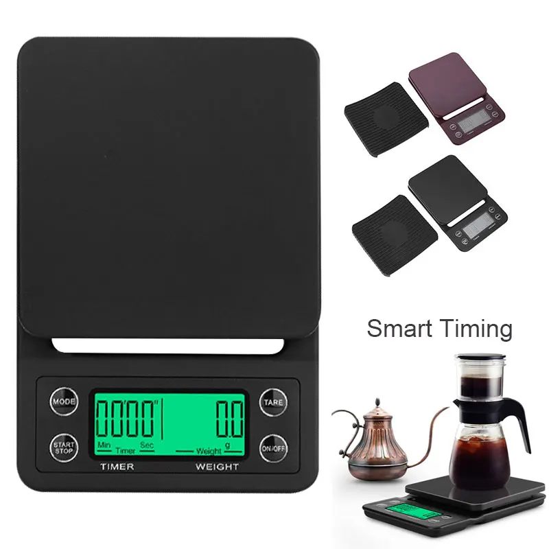 Skup 3kg 5 kg 0.1g LCD waga cyfrowa waga kawy przenośny Mini Balance timer elektroniczny kuchenna kawa waga do żywności czarny brązowy