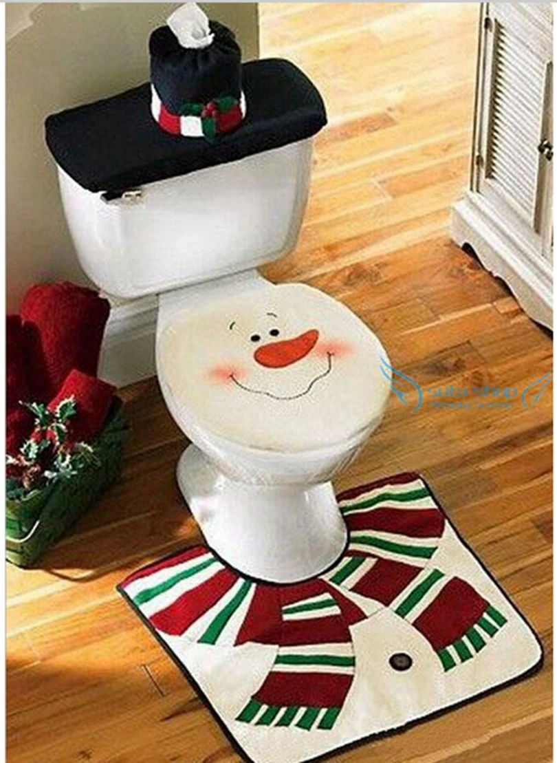 Christmas Decoration For Home Santa Toilet  3pcs/lot Seat Cover & Rug Bathroom Se Santa Claus Christmas Ornament