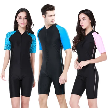 

Sbart One Piece Swimsuit Women men Swimwear Couple Short Sleeve UPF 50+ Quick-dry Beach Rash Guard Surf Suit Zipper 1006A