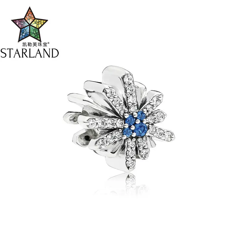 

XINHUI Fine Detail 100% 925 Sterling Silver Creative personality Dazzling Fireworks Charm, Clear CZ & Blue Crystal