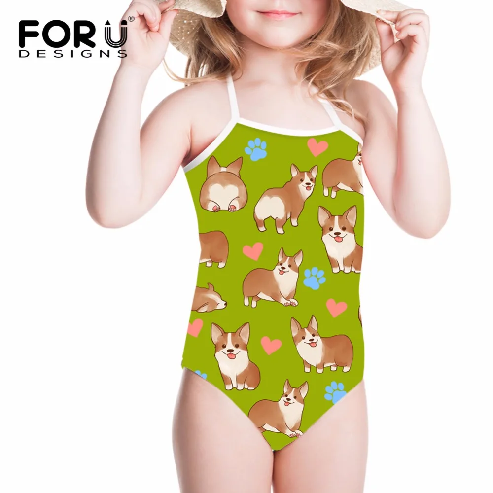 

FORUDESIGNS One Piece Swimsuits Children Swimwear Kawaii Corgi Dog Printing Girls Kids Swimsuit Cartoon Bathing Suit Baby Bikini